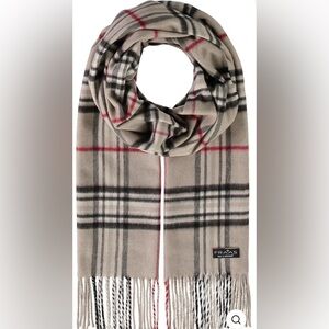 V. Fraas Plaid Cashmink Woven Scarf with Fringe Made in Germany